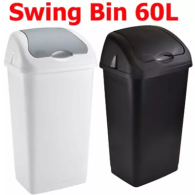 Plastic Swing Top Bin Waste 60L Rubbish Dust Home Kitchen Office • £79.99