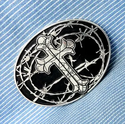 Cross Thorns Belt Buckle Religious Christian Gothic Biker Vintage Chrome   .B196 • $19.95