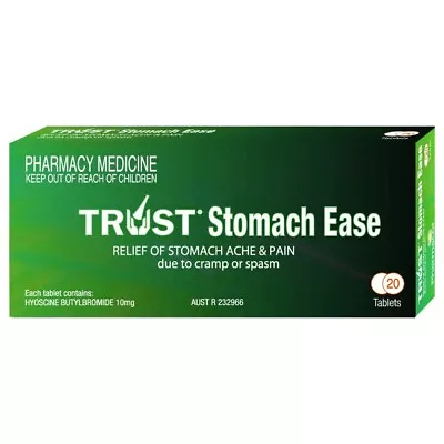 TRUST Stomach Ease 20 Tablets (Buscopan Generic) Hyoscine Butylbromide 10mg • $6.25