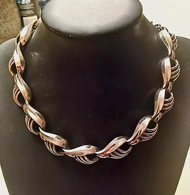 Vintage 1950's Costume Jewelry Scroll Link Chain Silver Tone Choker Necklace • $30