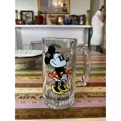 Walt Disney MINNIE MOUSE 5.5  Clear Glass Drinking Handled Mug Mickey VINTAGE • $12.99