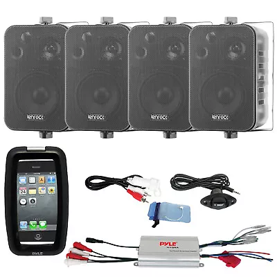 Pyle Bike Outdoor Bundle: 4x Black Box Speakers 400W Amp Waterproof Phone Case • $170.99