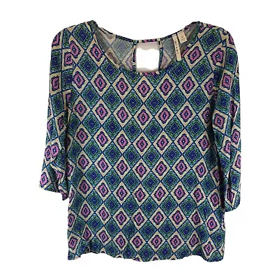 Miami Geometric Print Top Women’s Medium Rayon Blue *H1 • $12.99