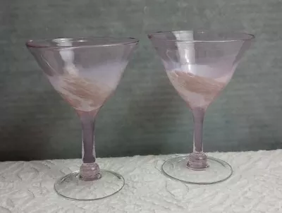 Vintage Martini Glass Set 2 Pink Frosted 18cm X 13cm 400ml Hand Blown Glass • $12