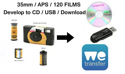 £4.70 • Buy COLOUR FILM DEVELOP & 4.5Mb We Transfer/CD/USB - 35mm/120/APS 