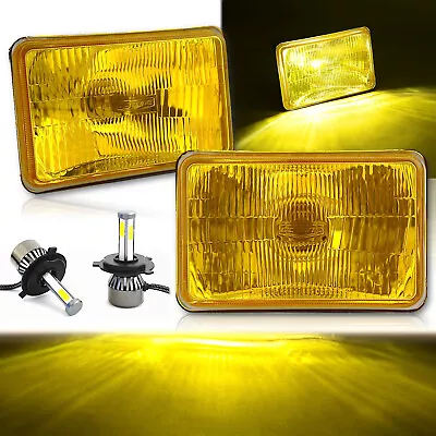 4X6  LED Stock Yellow Glass Metal Headlight 4000LM H4 Light Bulb Headlamp Pair • $99.95