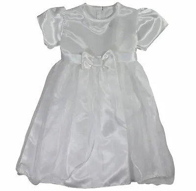 £24.99 • Buy Baby 12 - 18 Months Girls Christening Party Gown Dress White Bow Short Sleeves