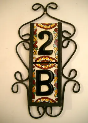 2 BLACK Mexican Tiles House Numbers High Relief & Vertical Frame • $37
