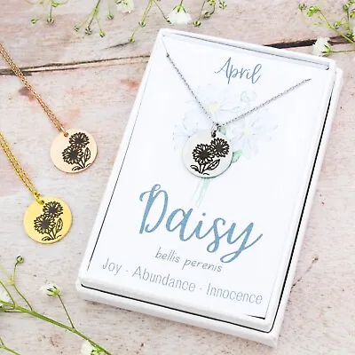 Daisy Necklace - April Birth Flower Personalised Engraved Jewellery • £15.99