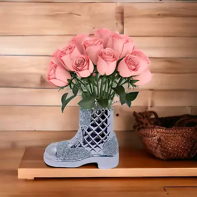 Silver Crushed Diamond Small Shoes Flower Vase For Home Decoration Ornament • £15.74