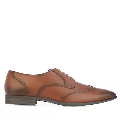 Men's Lambretta Blair Lace Up Leather Wing Tip Shoes In Brown • £27