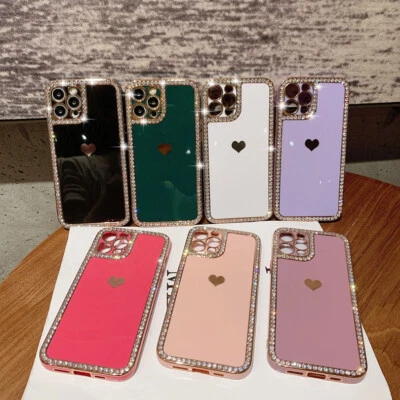 $14.95 • Buy For IPhone 14 13 Pro Max 12 11 XS XR Girl's Cute Peach Heart Bling Case Cover