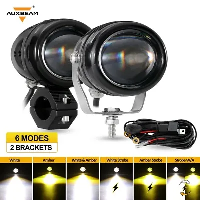 AUXBEAM Motorcycle LED Work Light Pods Auxiliary Driving Fog Amber/White Strobe • $79.69