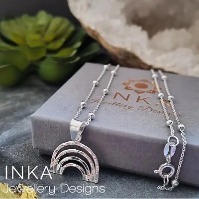 Inka Sterling Silver 18  Necklace With Beautiful 925 RAINBOW Pendant • $30.31