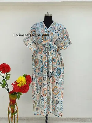 $39.63 • Buy Indian 100% Cotton Suzani Floral Caftan Dress Beach Night Gown Maxi Dress Caftan