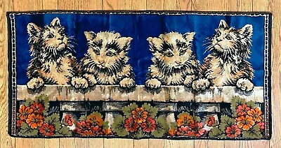 Vintage Italian Cats Wall Hanging Tapestry 19”x39-1/2” Multicolor Made In Italy • $47.49