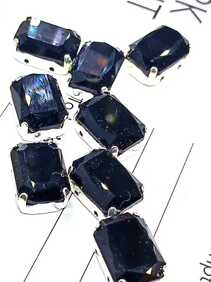 8pcs 10x14mm Opal Black Octagon Quality Austria Glass Crystals Sew On Bead • £5.99