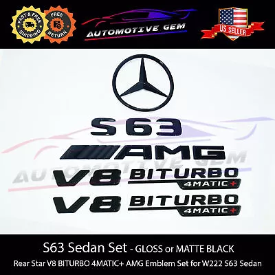 S63 SEDAN AMG V8 BITURBO 4MATIC+ Rear Star Emblem Black Combo Set Mercedes W222 • $65.99