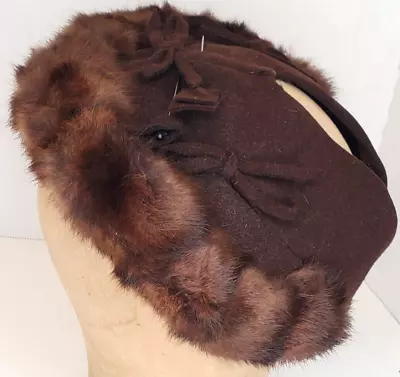 1940's Mink? Sable? Hat Brown Wool With Covered Hat Pins Vintage Marie Doane Am • $38.95