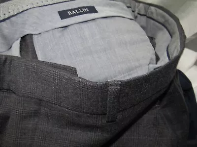 BALLIN Dress Pants Mens 36 X 35 Gray Blue Glen Plaid Wool Comfort-Eze Flat Front • $19.99