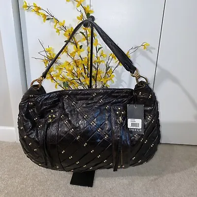 $39 • Buy New Treesje Brown Leather Embellished Extra Large Hobo Bag Studded