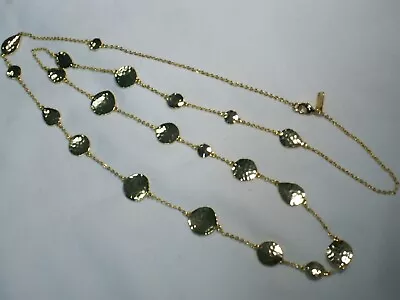 ...MELINDA MARIA...Long Gold Tone Chain & Hammered Design Panels Necklace... • $29.97