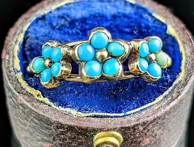 £649 • Buy Antique Georgian Triple Flower Ring, Forget Me Not, 18ct Gold And Turquoise 
