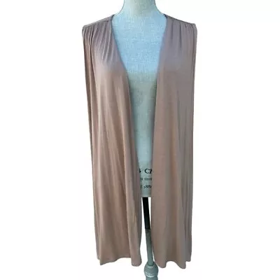 LOGO Lori Goldstein Tan Brown Draped Open Front Sleeveless Cardigan Vest Large • $20