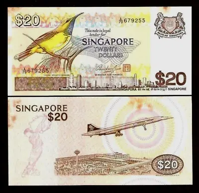 SINGAPORE 20 DOLLARS P-12 1979 X 1 Pcs BIRD Concorde Airplane UNC MONEY BANKNOTE • $39.99