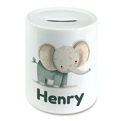 Personalised Cute Watercolour Elephant Kids Savings Money Box Piggy Bank Name • £14.29