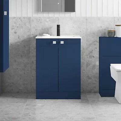 Nuie Blocks 2-Door Freestanding 600 Vanity Unit & Basin Bathroom Blue Grey White • £239.95