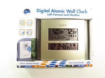 NEW La Crosse Technolgy Atomic Digital Wall Clock W/ Forecast & Weather 512-80 • $37.99
