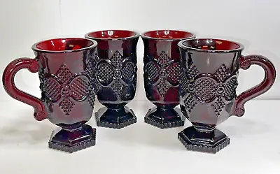 Lot Of 4 Vintage Avon Cape Cod Ruby Red Glass Footed Pedestal 5  Coffee Mug Cups • $6.95