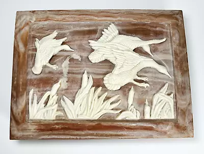 VINTAGE Dante INCOLAY Carved Stone & Walnut WILD GEESE Organizer Jewelry Box • $39.99