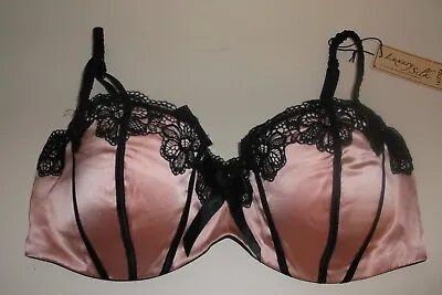 Bnwt La Senza 32A Bra Georgia Pink Peach Silk Black Lace • £24.95