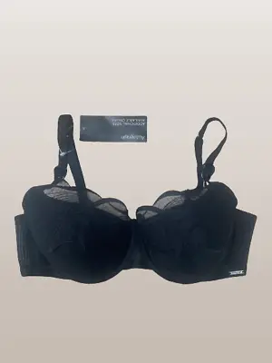 BNWT M&S Autograph Black Embroidery Mesh Wired Padded Balcony Bra     (ST36/210) • £7.99