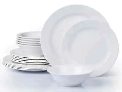 18-Piece Dinner Set White Melamine Crockery Outdoor Dining Plates Bowls For 6 • £39.99