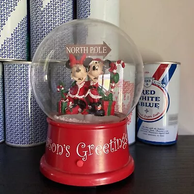 Mickey And Minnie Christmas Musical Snow Globe By Gemmy  Season's Greetings  • $27.99