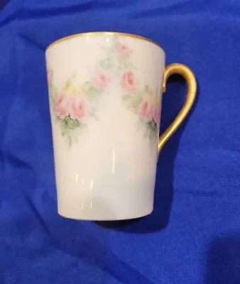 Antique Limoges T & V Coffee Tea Cup Pink Roses Gilt Signed Excellent Condition • $45