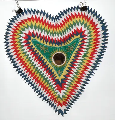 Vintage Hand Stitched Multicolored Cloth Heart ? Mexican Origami Style Signed • $42.49