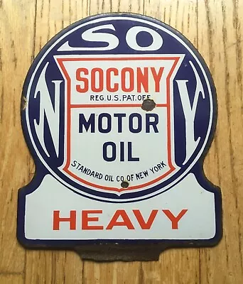 Genuine Vintage SOCONY Heavy Motor Oil Porcelain Lubester Paddle DSP Sign • $475