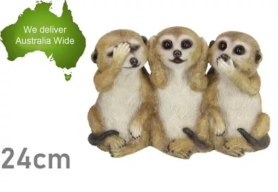 24cm Wise No Hear See Speak Meerkat Ornament Statue Figurine Sculpture Garden • $49.99