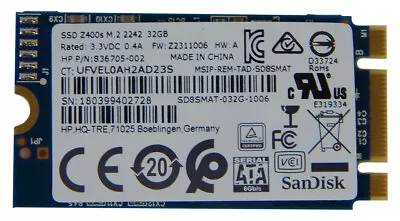 HP 32GB Z400s M.2 2242 SSD MSATA Drive New 836705-002 SanDisk Z400s SSD • $13