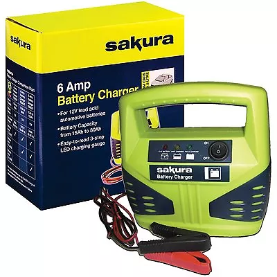 12 Volt 6 Amp Car Battery Charger Up To 1.8l Van Boat Bike Motorhome Led Compact • £18.49