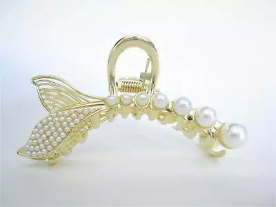 Gold Metal And Pearl Leaf Shaped Hair Claw Clip For Medium Fine Hair • $12.95