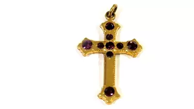 Vintage Victorian Gold Filled Purple Paste Stone Cross Pendant Large 6 Grams • $34.99