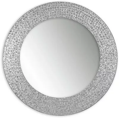 DecorShore 20  Silver Topaz Jewel Tone Round Decorative Mosaic Wall Mirror • $129.99