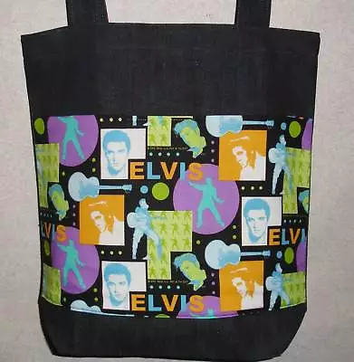 NEW Large Tote Bag Gift Handmade/w Elvis Presley Circles Fabric • $22.99