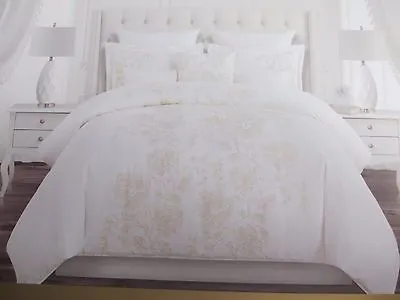 New NICOLE MILLER Ivory Gold Metallic Embroidered Floral Duvet Set-Full/Queen • $129.99