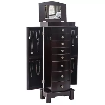 Jewelry Armoire With Mirror 8 Drawers & 16 Necklace Hooks 2 Side Swing Doors(B • $164.70